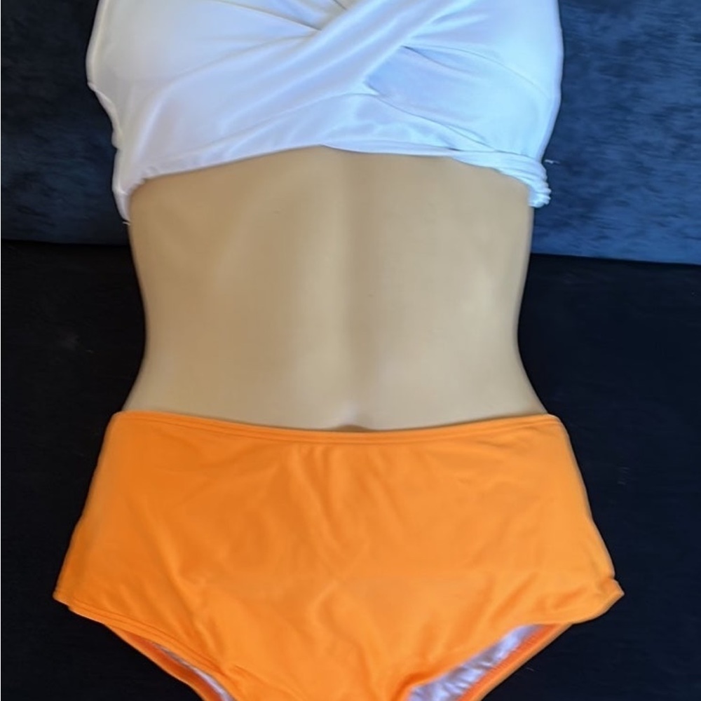 Two pieces peach & white bikini